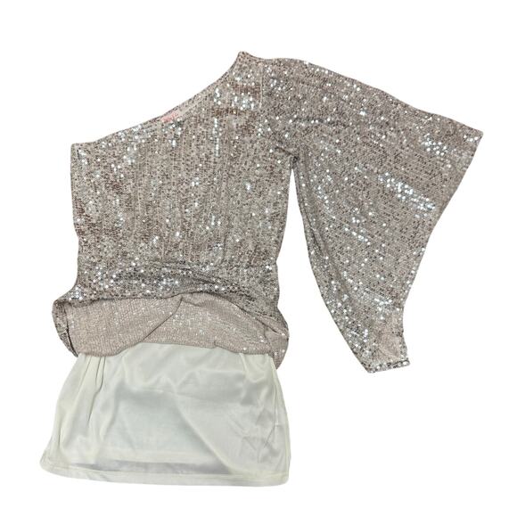 Hailey & Co Silver Sequin One-Shoulder Cocktail Dress | Small - Picture 5 of 7